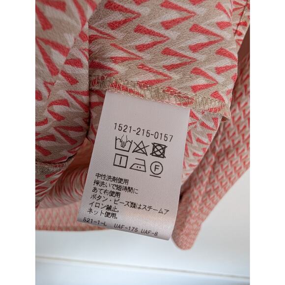 United Arrows Top Blouse Geometric Keyhole Japan Red Tan Cream Career Size 8 - Picture 7 of 10